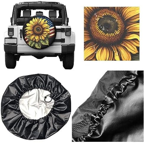 Spare Tire Cover USA Flag Sunflower Wheel Covers 14 Inch No Camera Hole - Image 5