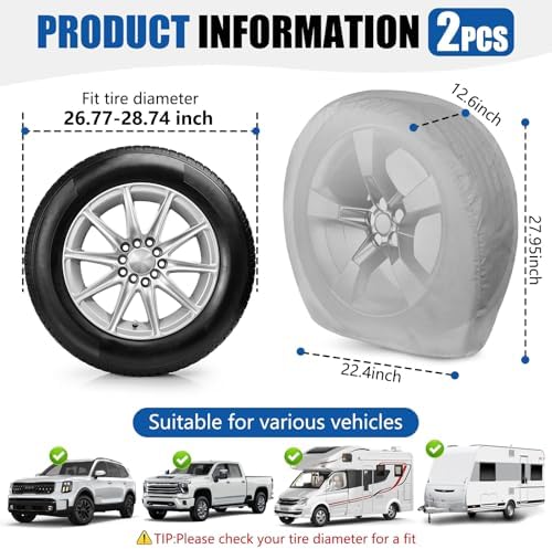 2 Pack Trailer Tire Covers, Waterproof Anti-UV Tough Wheel Covers Protector - Image 2