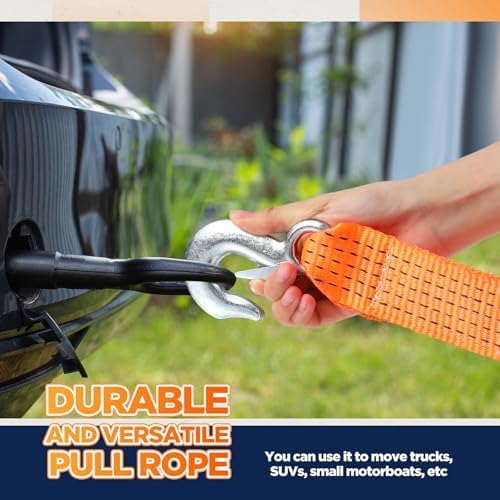 Threlaco Tow Strap with Hooks, 11000lbs Reflective Forged Steel Hooks - Image 3