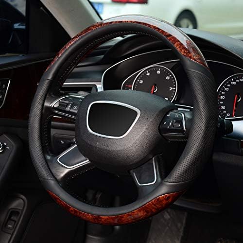 KAFEEK Wood Grain Steering Wheel Cover, Microfiber Leather, 15 Inch - Image 3