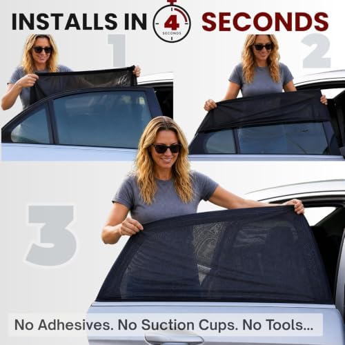 SM/RL Car Window Shades for Baby & Camping; 2-Pack/8 Sizes. Stretch-to-Fit Up - Image 3