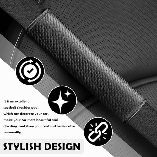 2PCS Carbon Fiber Seat Belt Cover Pad, Leather Seatbelt Covers - Image 4