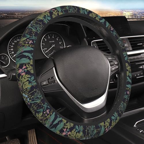 Vintage Daisy Leaves Flowers Steering Wheel Cover by FJyuanqi