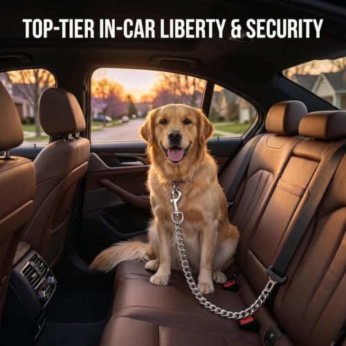 Dog Seat Belt for Car, Metal Chain Dog Car Leash Adjustable Safety Tether - Image 4