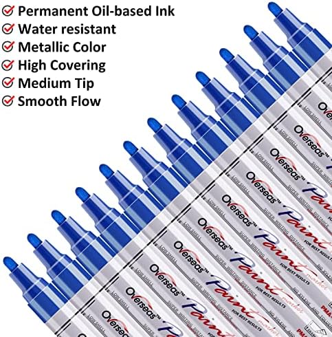 Overseas 12 Blue Paint Pens Permanent Markers, Oil Based Paint Markers - Image 2