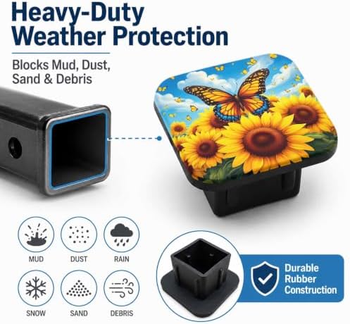 Trailer Hitch Covers Sunflowers Butterfly Heavy Duty 2 Inch Hitch Cover - Image 6