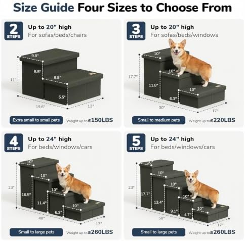 4-Step Wide Dog Stairs with Storage 23" H, Non-Slip Sturdy Pet Steps - Image 2