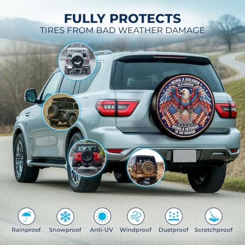 GENANY Veteran Eagle Flag Thick PVC Leather Spare Tire Cover Size 15 - Image 3