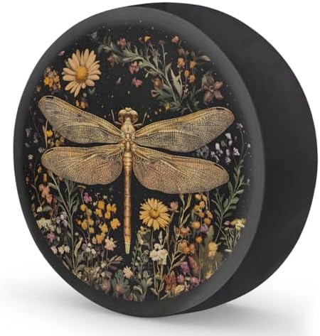 Spare Tire Cover for RV Trailer, Dragonfly Flower Waterproof Sun Leather Wheel - Image 2