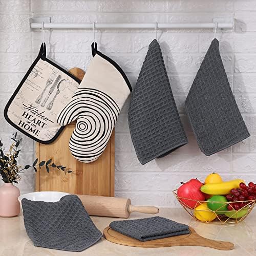 Homaxy Microfiber Waffle Weave Kitchen Dish Cloths, 6 Pack, Dark Grey - Image 5