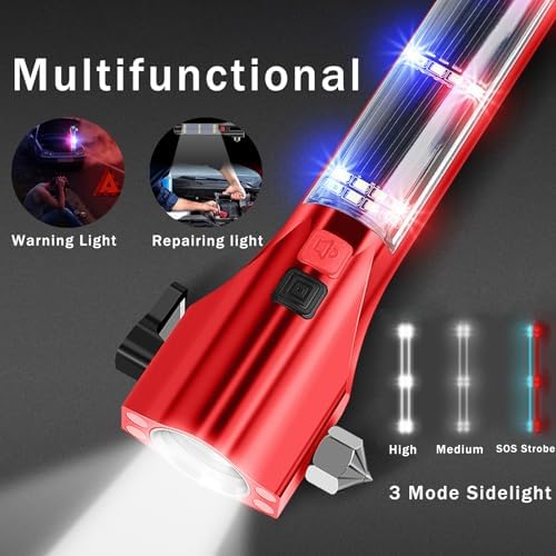 Car Glass Breaker Hammer with Flashlight, Bright Solar Torch， RescueAlarm Rescue - Image 2