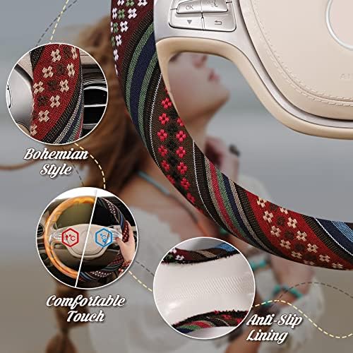 SEG Direct Boho Steering Wheel Cover, Baja Blanket Cloth, Coarse Flax - Image 4