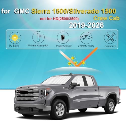 KMF Thicken Sun Shades for 2019-2026 GMC Sierra 1500 & Silverado 1500 Crew Cab - Image 5