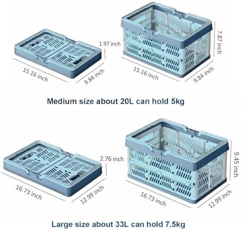 Collapsible Storage Crate with Handles, 20L Foldable Plastic Basket, Organizer - Image 2