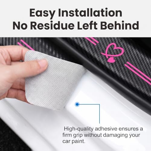 5PCS Heart Pattern Car Door Sill Protector, Carbon Fiber Leather Car Door Entry - Image 3