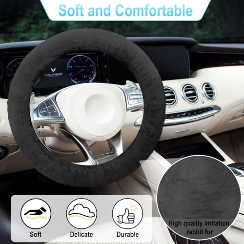 BFXM 3 PCS Fluffy Steering Wheel Cover Set - Image 5