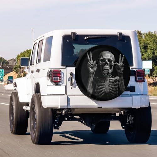 Skeleton with Rock Spare Tire Cover with Backup Camera Hole Wheel Tire Cover - Image 2