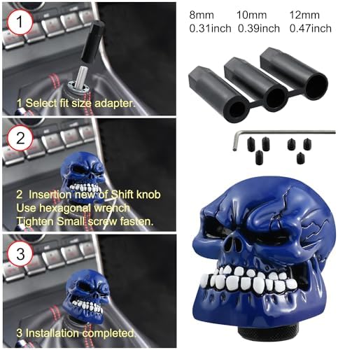 Skull Shift Knob Cars Truck Gear Shifter Stick Handle SUV Blue - Image 4