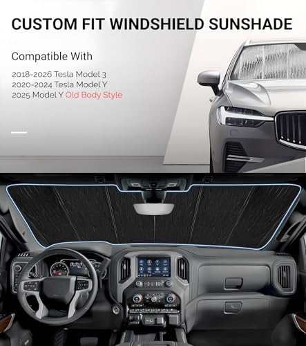 Pigenius Windshield Sunshade for Tesla Model 3 2018-2026, Model Y 2020-2025 Old - Image 2