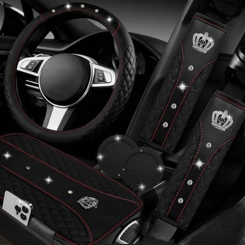 NBTEPEM 6 PCS Bling Car Accessories Set, Leather Steering Wheel Covers by NBTEPEM