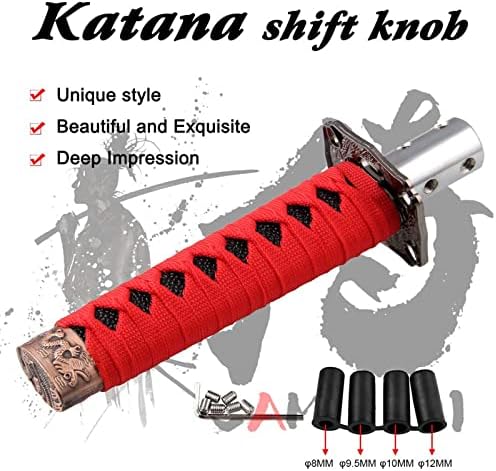 RYANSTAR Katana Shift Knob Samurai Sword Design 4 Adapters Red Black - Image 2