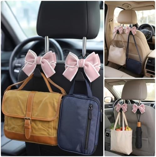 2 Pack Cute Bow Car Seat Headrest Hooks, Purse Hook - Image 6