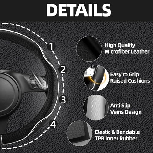 NBTEPEM 6 PCS Car Steering Wheel Cover Set, Microfiber Leather Steering Wheel - Image 3