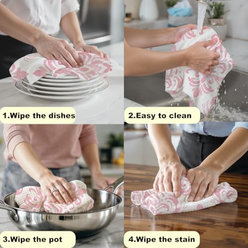 2 Pcs Pink Art Kitchen Towels Decorative Hand Towels - Image 5