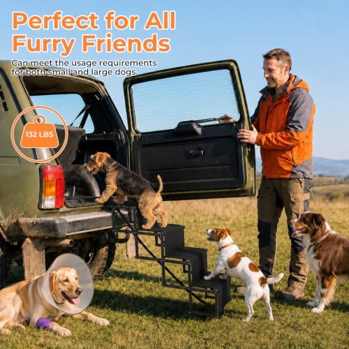 Dog Stairs for Large Dogs, 4-Step Foldable Dog Ramp for Car - Image 3