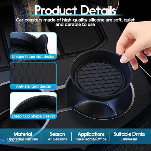 Amooca 2-Pack Car Cup Coaster Silicone Spill-Proof Cup Holder Inserts - Image 6