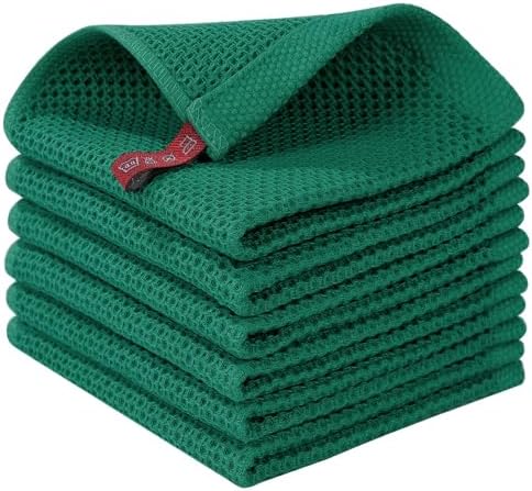 Homaxy 100% Cotton Waffle Weave Kitchen Dish Cloths 6-Pack, Dark Green by Homaxy
