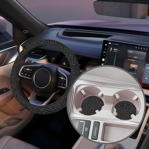 Black Leopard Print Steering Wheel Cover - Image 5