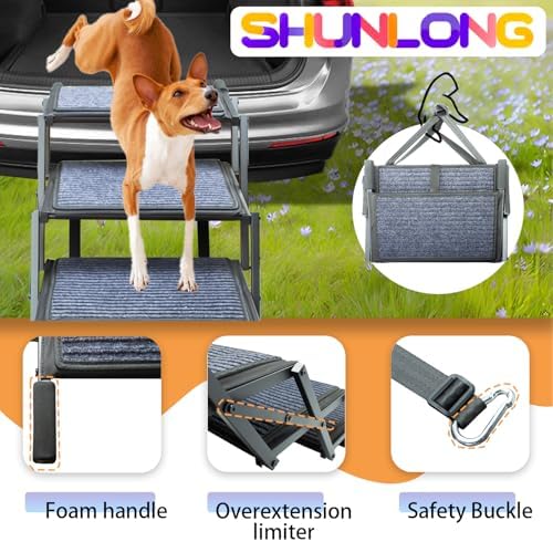 Dog Ramp for Car Truck and SUV Dog Stairs for Large Dogs Folding Pet Stairs - Image 3