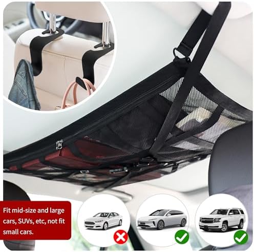 Car Ceiling Cargo Net with 2*Headrest Hook, Large Capacity Anti-Fall Cargo Net - Image 7