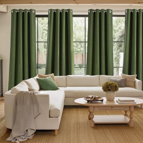 NICETOWN Short Faux Linen Froest Green Blackout Curtains 63 inches Long - Image 4