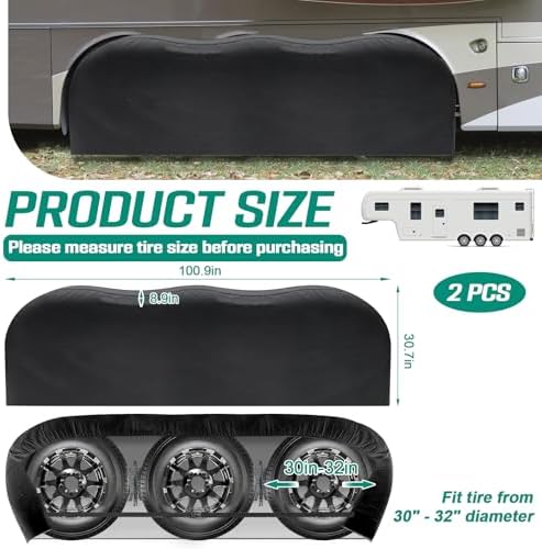 2 Pack Triple Axle Tire Cover, Fits 30" to 32" Tires, Heavy Duty Waterproof - Image 2