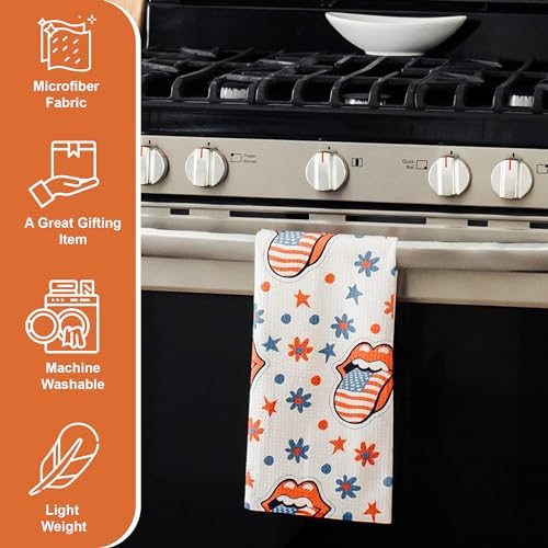 Wildflowers Microfiber Kitchen Towels |Red & Blue Color Pattern| Waffle Fabric - Image 4