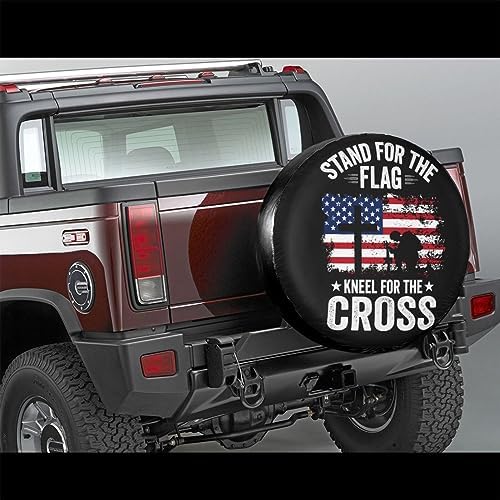 Spare Tire Cover American Flag Cross Wheel Covers 14 Inch No Camera Hole - Image 2