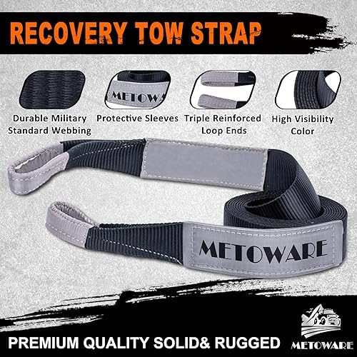 METOWARE Recovery Tow Strap Kit 3" x 20ft 35000 lbs Break Strength - Image 3