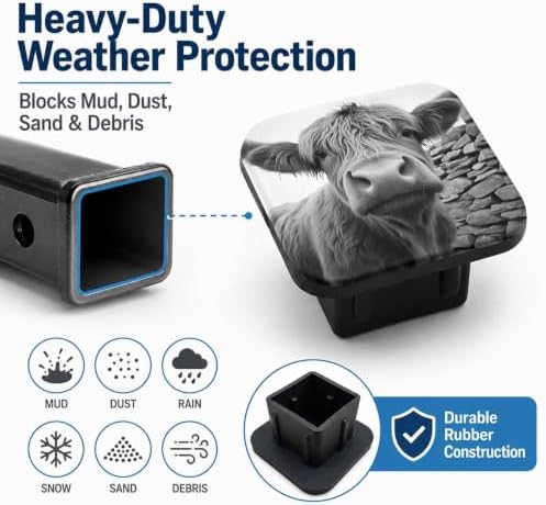 Trailer Hitch Covers Highland Cow Black White Heavy Duty 2 Inch Hitch Cover - Image 6