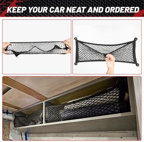 RED WOLF 2 Pcs Universal Cargo Net Pocket Elastic Mesh Netting Car Mesh Pouch - Image 4
