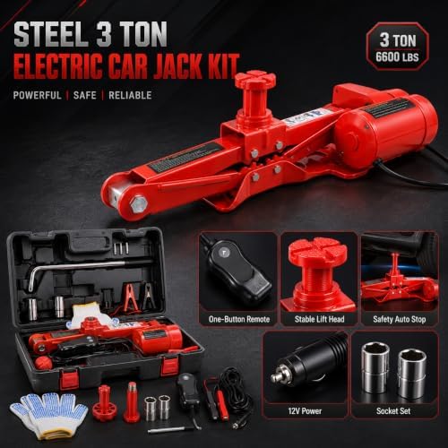 Steel 3 Ton Electric Car Jack Kit, Portable 12v Electric Scissor Jack Featuring - Image 7