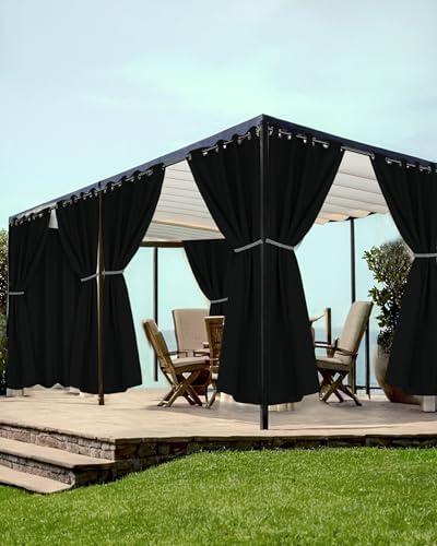 Grommet Outdoor Curtains for Patio Waterproof 8 Pcs 54x95 In Black by HolidayIdeas