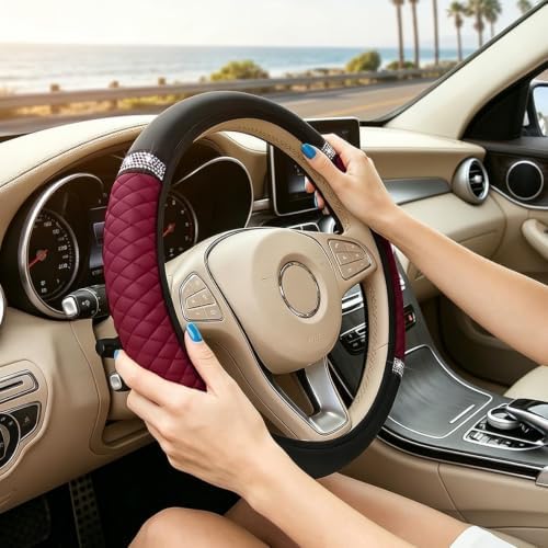 Bling Car Steering Wheel Cover, Crystal Rhinestones Vehicle Steering Guard Wrap - Image 3