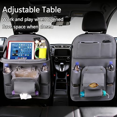 Car Backseat Organizer with Foldable Table Tray, Leather Seat Back Organizer - Image 3