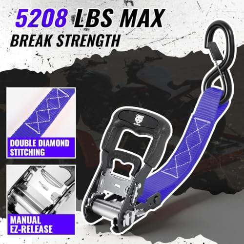 Retractable Ratchet Straps 4 Pack, 5208LBS Break Strength - Image 3