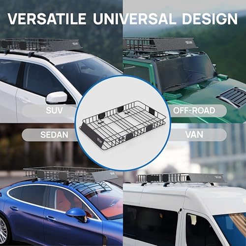 TUFFIOM 64"x 39"x 6" Extendable Rooftop Cargo Carrier Basket, Universal Steel - Image 5
