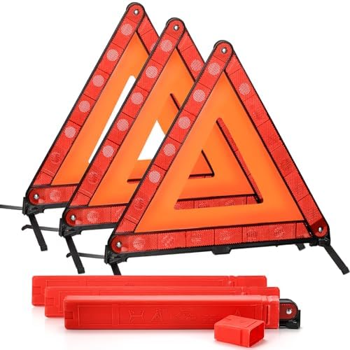 Fasmov 3 Pack Emergency Warning Triangle Kit, High Visibility Reflective Safety by Fasmov