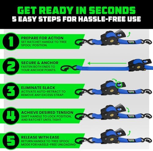 Rhino USA Retractable Ratchet Straps - 1in x 10ft - Image 6