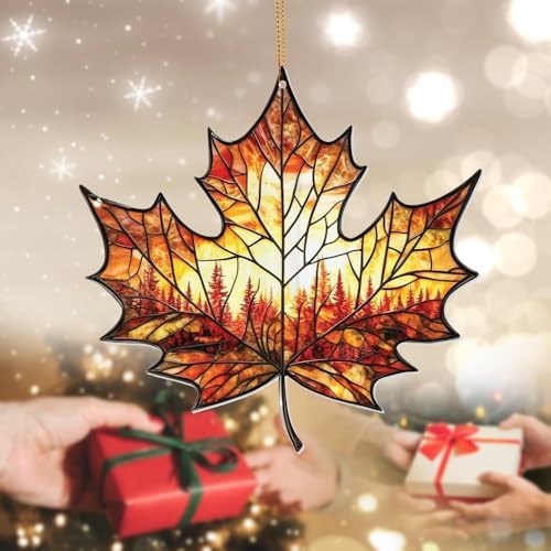 Stained Glass Acrylic Maple Leaf Ornament – Autumn & Christmas Tree Decoration - Image 4